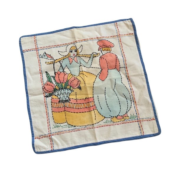 Vintage Hand Embroidered Whimsy Throw Pillowcase Set - Picture 6 of 13